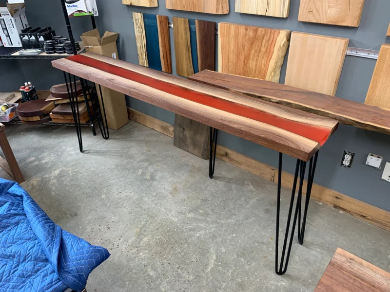 Black Walnut Epoxy River Console Table 128