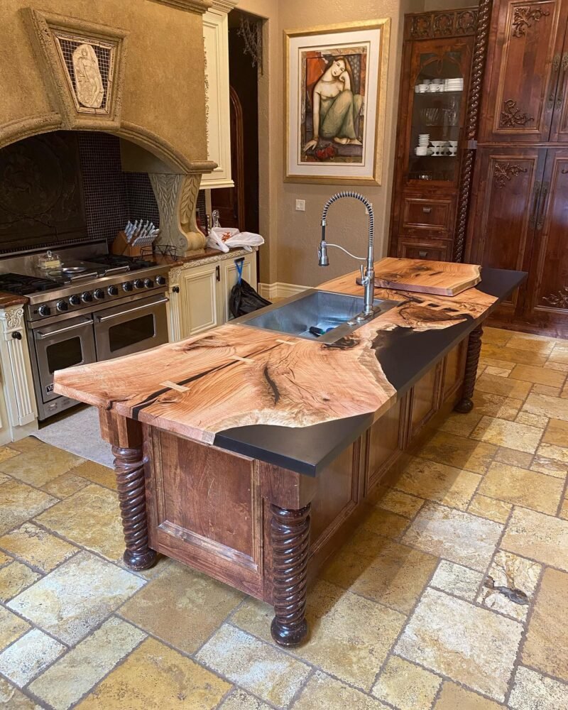 Red Oak Epoxy Casted Kitchen Island Countertop 332